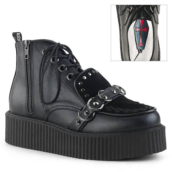 Demonia Women's V-CREEPER-555 Creepers Platform - Black Vegan Leather/Faux Suede D2814-65US Clearance